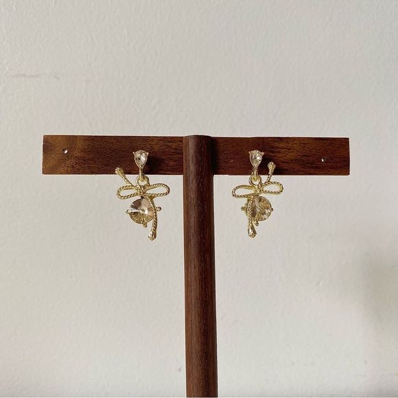 3/$20 Gold Rhinestone Bow Earrings - Picture 1 of 6